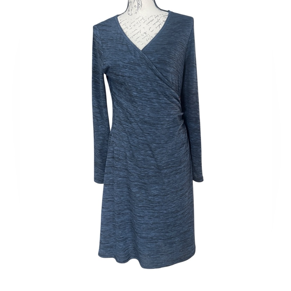prAna Nadia Faux Wrap Dress - Heathered Spacedye Long Sleeve - blue- Size Large